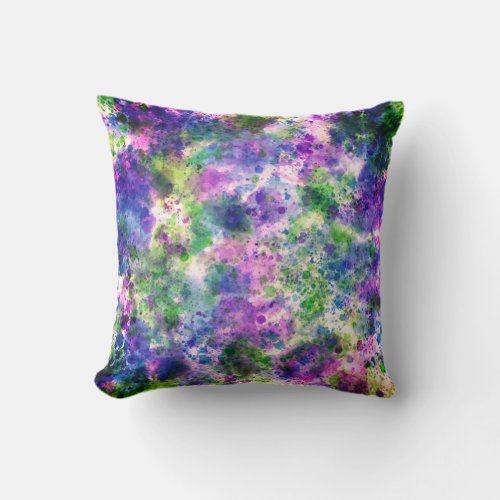 Watercolor Green Purple Blue Paint Splash Abstract Throw Pillow