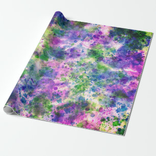 Watercolor Green Purple Blue Paint Splash Abstract Wrapping Paper