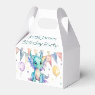 Watercolor Green Purple Dragon Boy Birthday Party Favor Boxes