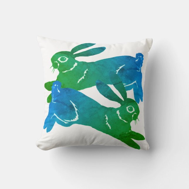 Watercolor Green Rabbit Hare Bold Animal Pattern Throw Pillow (Front)