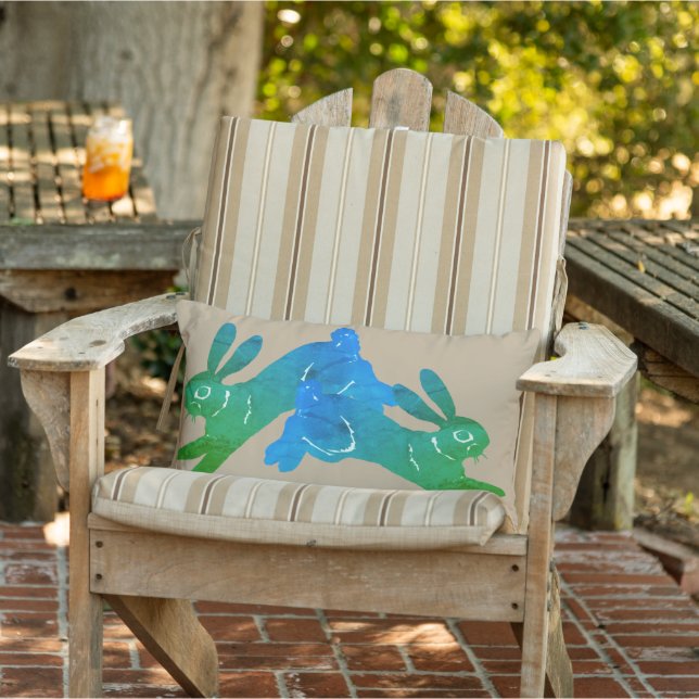 Watercolor Green Rabbit Hare Khaki Tan Animal  Lumbar Pillow (Chair)