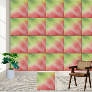 Watercolor Green & Red Abstract Ceramic Tile