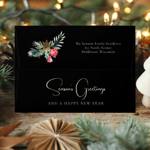 Watercolor Green Red Foliage Christmas Ornament Envelope