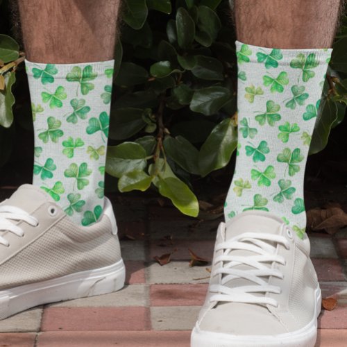 Watercolor Green Shamrock Clover St Patricks day Socks