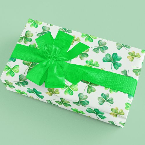 Watercolor Green Shamrock Clover St Patricks day Wrapping Paper