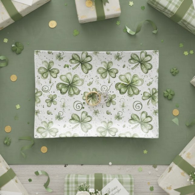 Watercolor Green Shamrocks Pattern Irish Ring Dish (Creator Uploaded)