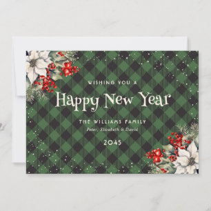 Watercolor Green Snow Botanical New Year Card