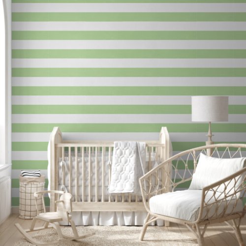 Watercolor Green Stripes | Baby Girl Nursery Wallpaper