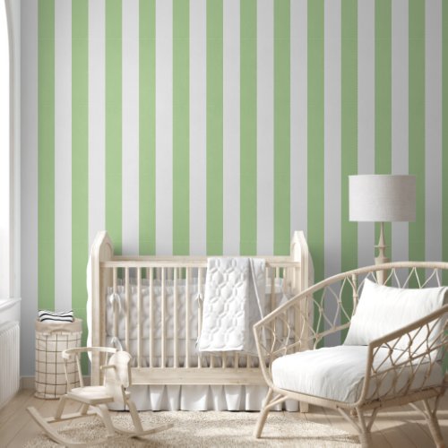 Watercolor Green Stripes | Baby Girl Nursery Wallpaper