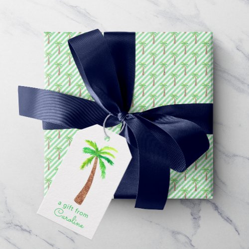 Watercolor Green Stripes Palm Trees Gift Tags