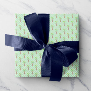Watercolor Green Stripes Palm Trees Wrapping Paper