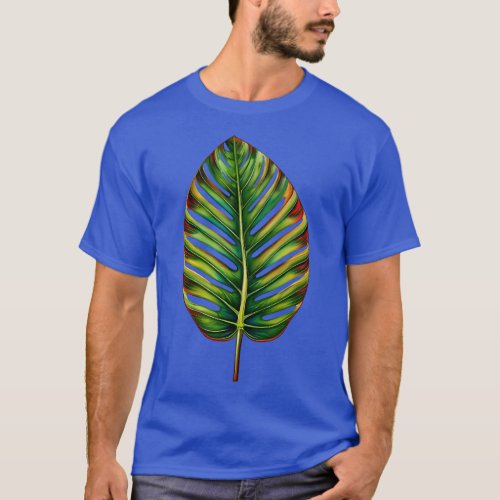 Watercolor Green Teal Yellow Red Tropical Leaf T_Shirt