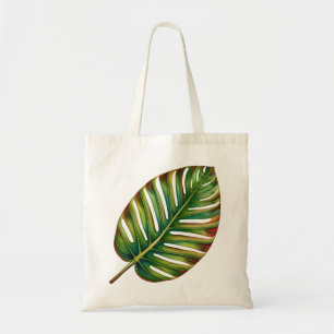 Watercolor Green Teal Yellow Red Tropical Leaf Tote Bag