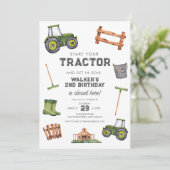 Watercolor Green Tractor 2nd Birthday Invitation | Zazzle