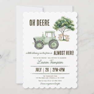 Watercolor Green Tractor Farm Baby Shower Invites
