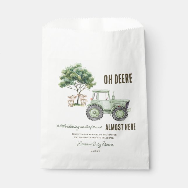 Watercolor Green Tractor Farm Favor Bags (Front)