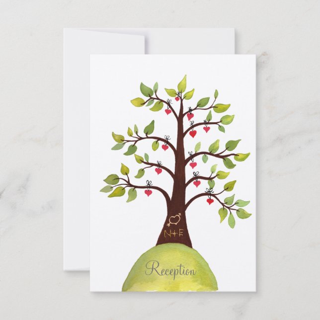 Watercolor Green Tree Wedding Reception Card (Front)