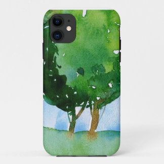 watercolor green trees. iPhone 11 case