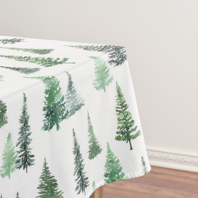  Watercolor Green Trees Forest Pattern Tablecloth (In Situ)