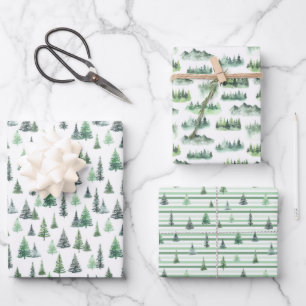 Watercolor Green Trees Forest Pattern Wrapping Paper Sheets