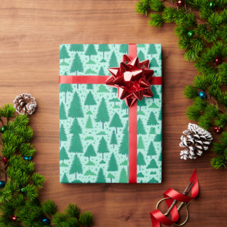 Watercolor Green Trees Pattern Wrapping Paper