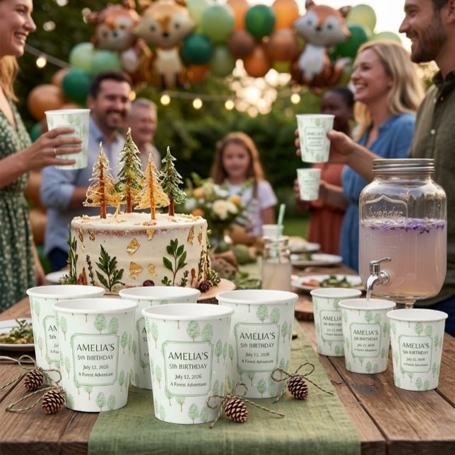 Watercolor Green Trees Personalized Paper Cups (Creator Uploaded)