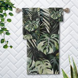 Watercolor Green Tropical Forest Leaves Pattern Bath Towel Set