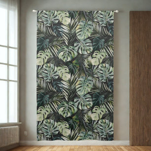 Watercolor Green Tropical Forest Leaves Pattern Blackout Curtains