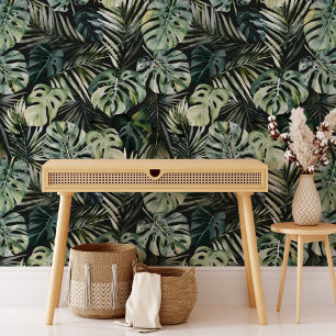 Watercolor Green Tropical Forest Leaves Pattern Wallpaper