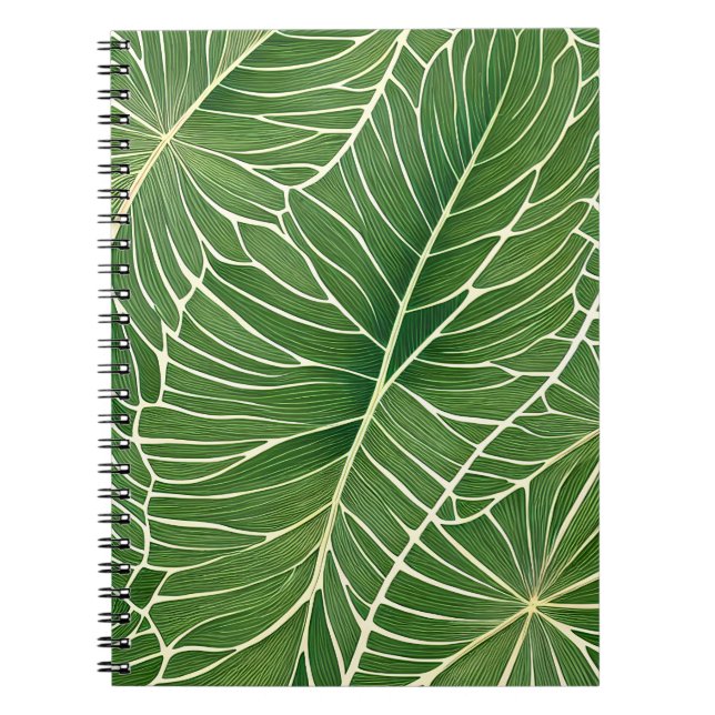 Watercolor Green Tropical Leaves Notebook (Front)