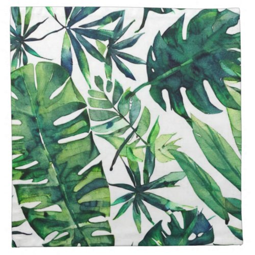 Watercolor Green Tropical Leaves Pattern    Cloth Napkin