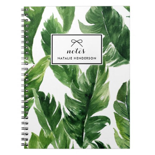 Watercolor Green Tropical Leaves Pattern Notebook