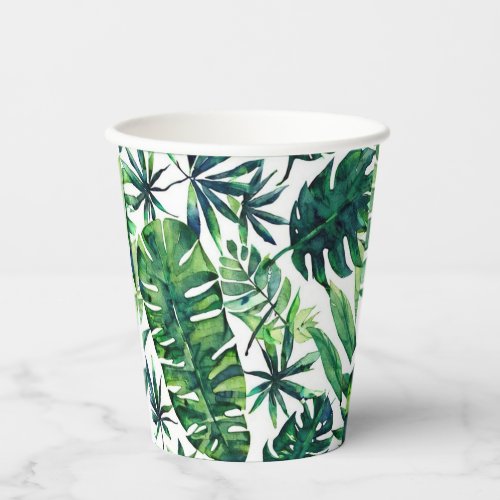 Watercolor Green Tropical Leaves Pattern  Paper Cups