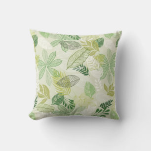 Watercolor Green Tropical Leaves Pattern Throw Pil Pillow