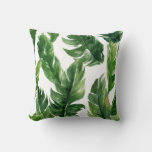 Watercolor Green Tropical Leaves Pattern Throw Pillow at Zazzle