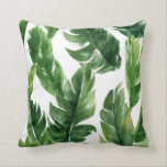Watercolor Green Tropical Leaves Pattern Throw Pillow<br><div class="desc">Stylish pillow featuring watercolor banana leaves pattern. This pillow will be a perfect tropical accent to any space in your home. This design is available in a variety of products. Similar designs are also available.</div>