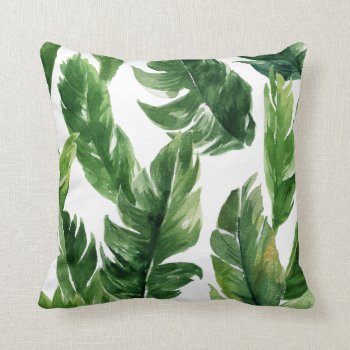 Watercolor Green Tropical Leaves Pattern Throw Pillow by KeikoPrints at Zazzle