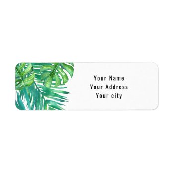 Watercolor Green Tropical Palm Leaves Label by paesaggi at Zazzle