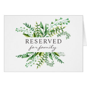 Watercolor green wedding. Botanical reserved sign Cards