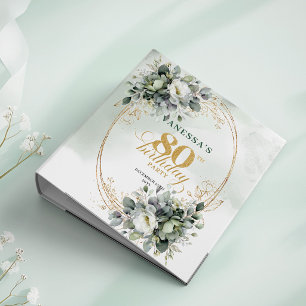 Watercolor Green White 80th Birthday Photo Album 3 Ring Binder
