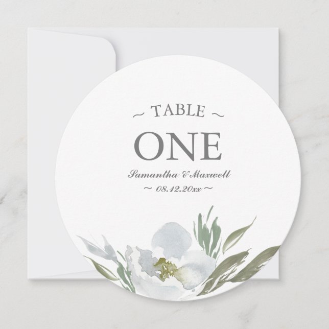Watercolor Green White and Gray Table Number (Front)