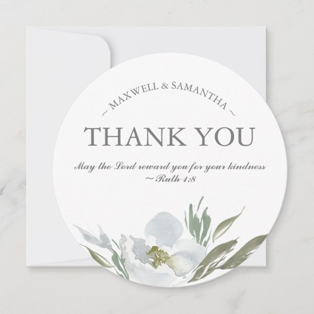 Watercolor Green, White and Gray Thank You Invitation (Front)