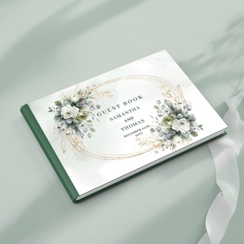 Watercolor Green White Botanical Wedding Guest Boo Book