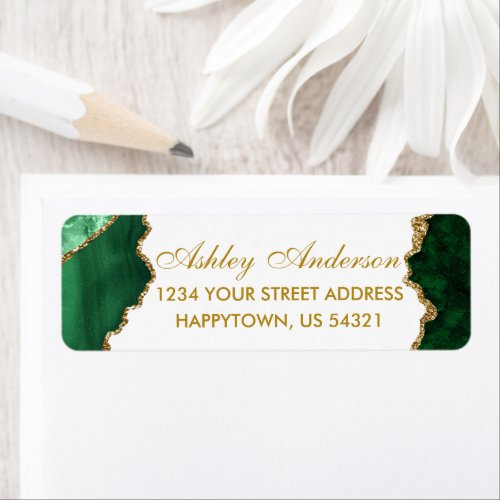 Watercolor Green White Gold Marble Return Address Label