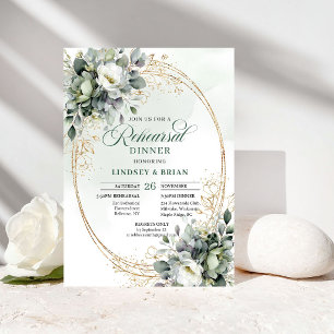 Watercolor Green White Rehearsal Dinner Invitation