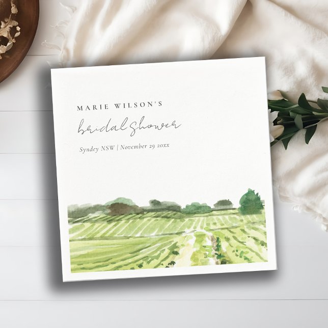 Watercolor Green Winery Vineyard Bridal Shower Napkins (Creator Uploaded)