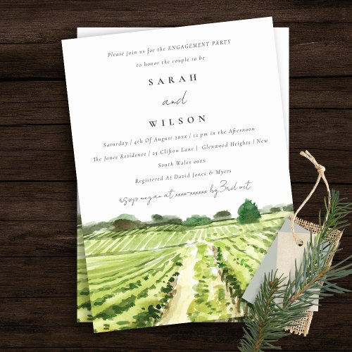 Watercolor Green Winery Vineyard Engagement Invite