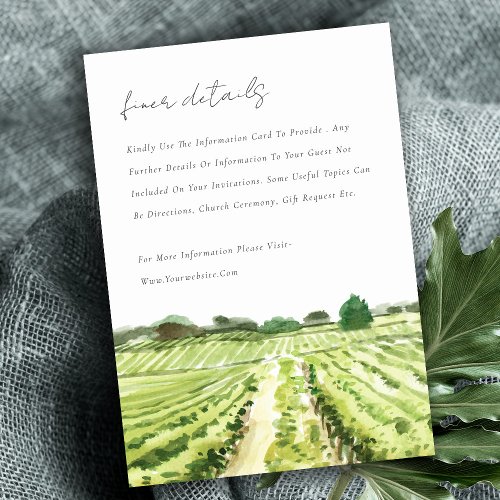 Watercolor Green Winery Vineyard Wedding Details Enclosure Card
