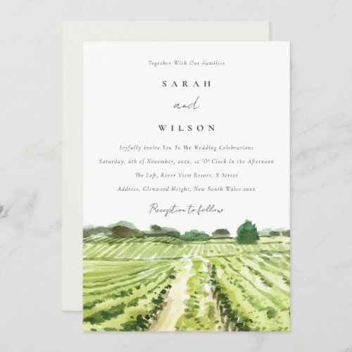 Watercolor Green Winery Vineyard Wedding Invite