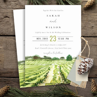 Watercolor Green Winery Vineyard Wedding Invite